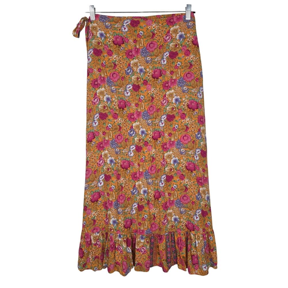 Sea Lustre Skirt Womens Medium Yellow Floral Wrap Ruffle Hem Maxi Boho Vacay - Picture 2 of 7